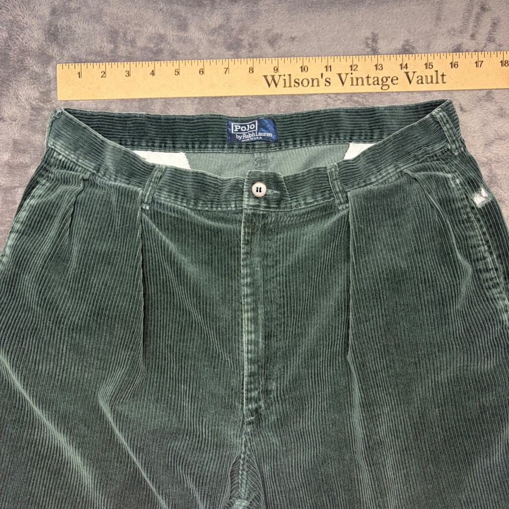 Vintage Polo Ralph Lauren Pants Mens 34 Green Polo Cords Pleated Corduroy 34x32 - Picture 5 of 9